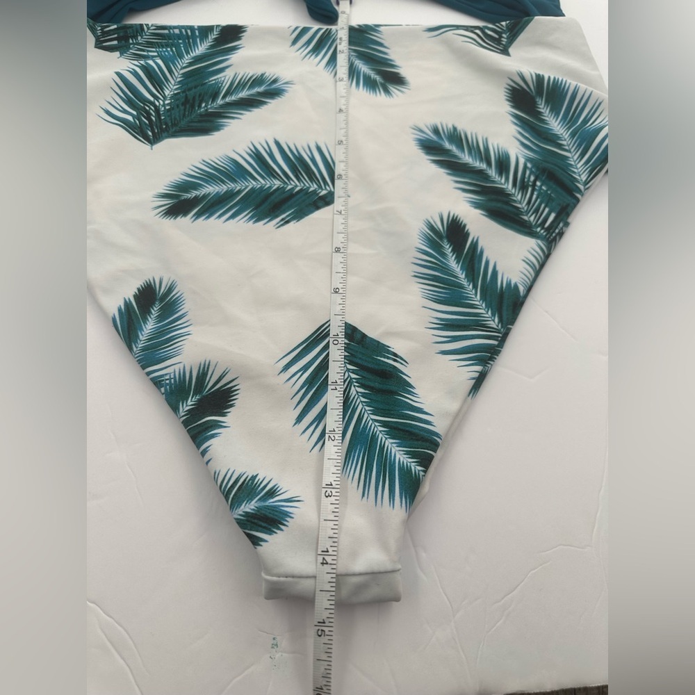 Teal Knot Front One-Piece Swimsuit with Palm Print Size XL - Picture 4 of 5